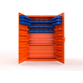 Strong Hold® Extra Heavy Duty Cabinet without Legs 42 Blue Bins 48"W x 24"D x 72"H Orange
