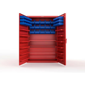 Strong Hold® Extra Heavy Duty Cabinet without Legs 42 Blue Bins 48"W x 24"D x 72"H Red