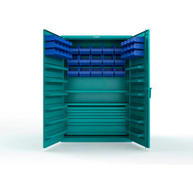 Strong Hold® Extra Heavy Duty Cabinet without Legs 42 Blue Bins 48"W x 24"D x 72"H Teal