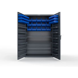 Strong Hold® Extra Heavy Duty Cabinet without Legs 42 Blue Bins 48"W x 24"D x 72"H Dark Gray