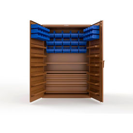 Strong Hold® Extra Heavy Duty Cabinet without Legs 42 Blue Bins 48"W x 24"D x 72"H Brown