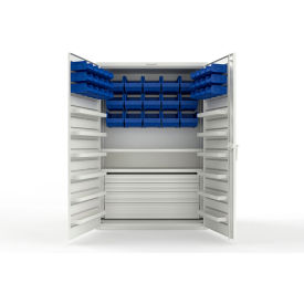 Strong Hold® Extra Heavy Duty Cabinet without Legs 42 Blue Bins 48"W x 24"D x 72"H White