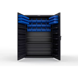 Strong Hold® Extra Heavy Duty Cabinet without Legs 42 Blue Bins 48"W x 24"D x 72"H Black