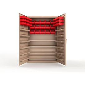 Strong Hold® Extra Heavy Duty Cabinet without Legs 42 Red Bins 48"W x 24"D x 72"H Beige