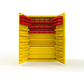 Strong Hold® Extra Heavy Duty Cabinet without Legs 42 Red Bins 48"W x 24"D x 72"H Yellow