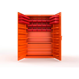 Strong Hold® Extra Heavy Duty Cabinet without Legs 42 Red Bins 48"W x 24"D x 72"H Orange