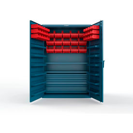 Strong Hold® Extra Heavy Duty Cabinet without Legs 42 Red Bins 48"W x 24"D x 72"H Blue