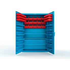 Strong Hold® Extra Heavy Duty Cabinet without Legs 42 Red Bins 48"W x 24"D x 72"H Light Blue