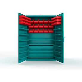 Strong Hold® Extra Heavy Duty Cabinet without Legs 42 Red Bins 48"W x 24"D x 72"H Teal