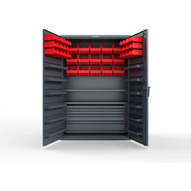 Strong Hold® Extra Heavy Duty Cabinet without Legs 42 Red Bins 48"W x 24"D x 72"H Dark Gray