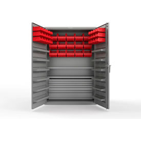 Strong Hold® Extra Heavy Duty Cabinet without Legs 42 Red Bins 48"W x 24"D x 72"H Dusty Gray