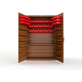Strong Hold® Extra Heavy Duty Cabinet without Legs 42 Red Bins 48"W x 24"D x 72"H Brown