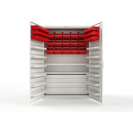 Strong Hold® Extra Heavy Duty Cabinet without Legs 42 Red Bins 48"W x 24"D x 72"H White