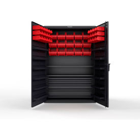Strong Hold® Extra Heavy Duty Cabinet without Legs 42 Red Bins 48"W x 24"D x 72"H Black