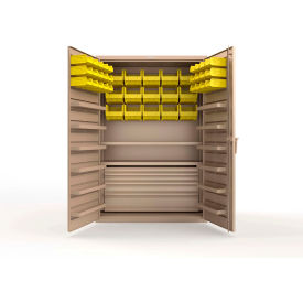 Strong Hold® Extra Heavy Duty Cabinet without Legs 42 Yellow Bins 48"W x 24"D x 72"H Beige