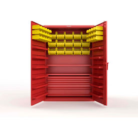 Strong Hold® Extra Heavy Duty Cabinet without Legs 42 Yellow Bins 48"W x 24"D x 72"H Red