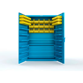 Strong Hold® Extra Heavy Duty Cabinet w/o Legs 42 Yellow Bins 48"W x 24"D x 72"H Light Blue