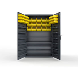 Strong Hold® Extra Heavy Duty Cabinet w/o Legs 42 Yellow Bins 48"W x 24"D x 72"H Dark Gray
