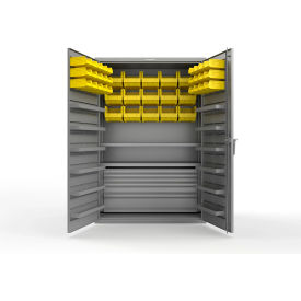 Strong Hold® Extra Heavy Duty Cabinet w/o Legs 42 Yellow Bins 48"W x 24"D x 72"H Dusty Gray
