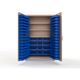 Strong Hold® Extra Heavy Duty Cabinet with 3" Legs 156 Blue Bins 48"W x 24"D x 75"H Beige