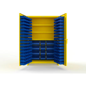Strong Hold® Extra Heavy Duty Cabinet with 3" Legs 156 Blue Bins 48"W x 24"D x 75"H Yellow