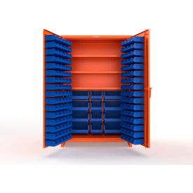Strong Hold® Extra Heavy Duty Cabinet with 3" Legs 156 Blue Bins 48"W x 24"D x 75"H Orange