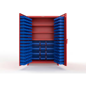 Strong Hold® Extra Heavy Duty Cabinet with 3" Legs 156 Blue Bins 48"W x 24"D x 75"H Red