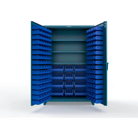 Strong Hold® Extra Heavy Duty Cabinet with 3" Legs 156 Blue Bins 48"W x 24"D x 75"H Blue