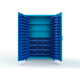 Strong Hold® Extra Heavy Duty Cabinet w/ 3" Legs 156 Blue Bins 48"W x 24"D x 75"H Light Blue