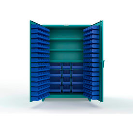Strong Hold® Extra Heavy Duty Cabinet with 3" Legs 156 Blue Bins 48"W x 24"D x 75"H Teal