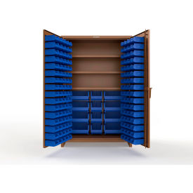 Strong Hold® Extra Heavy Duty Cabinet with 3" Legs 156 Blue Bins 48"W x 24"D x 75"H Brown
