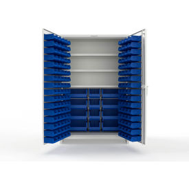 Strong Hold® Extra Heavy Duty Cabinet with 3" Legs 156 Blue Bins 48"W x 24"D x 75"H White