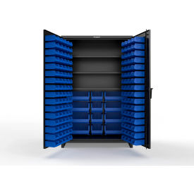 Strong Hold® Extra Heavy Duty Cabinet with 3" Legs 156 Blue Bins 48"W x 24"D x 75"H Black
