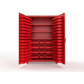 Strong Hold® Extra Heavy Duty Cabinet with 3" Legs 156 Red Bins 48"W x 24"D x 75"H Red