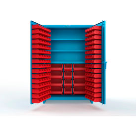 Strong Hold® Extra Heavy Duty Cabinet with 3" Legs 156 Red Bins 48"W x 24"D x 75"HLight Blue