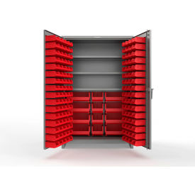 Strong Hold® Extra Heavy Duty Cabinet with 3" Legs 156 Red Bins 48"W x 24"D x 75"HDusty Gray