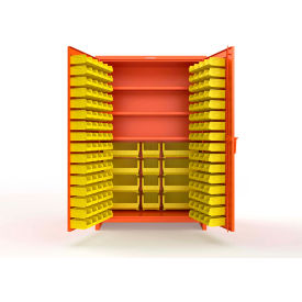 Strong Hold® Extra Heavy Duty Cabinet with 3" Legs 156 Yellow Bins 48"W x 24"D x 75"H Orange