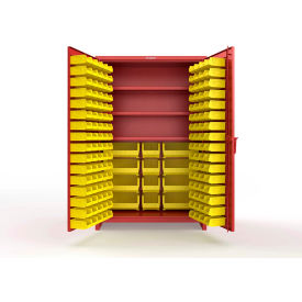 Strong Hold® Extra Heavy Duty Cabinet with 3" Legs 156 Yellow Bins 48"W x 24"D x 75"H Red