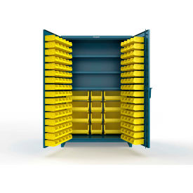 Strong Hold® Extra Heavy Duty Cabinet with 3" Legs 156 Yellow Bins 48"W x 24"D x 75"H Blue