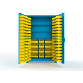 Strong Hold® Extra Heavy Duty Cabinet w/ 3"Legs 156 Yellow Bins 48"W x 24"D x 75"HLight Blue