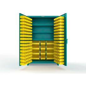 Strong Hold® Extra Heavy Duty Cabinet with 3" Legs 156 Yellow Bins 48"W x 24"D x 75"H Teal