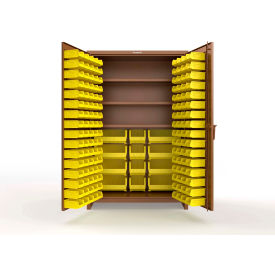Strong Hold® Extra Heavy Duty Cabinet with 3" Legs 156 Yellow Bins 48"W x 24"D x 75"H Brown