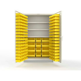 Strong Hold® Extra Heavy Duty Cabinet with 3" Legs 156 Yellow Bins 48"W x 24"D x 75"H White