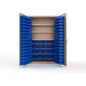 Strong Hold® Extra Heavy Duty Cabinet without Legs 160 Blue Bins 48"W x 24"D x 72"H Beige