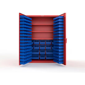 Strong Hold® Extra Heavy Duty Cabinet without Legs 160 Blue Bins 48"W x 24"D x 72"H Red