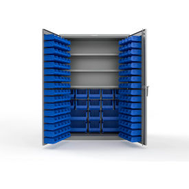 Strong Hold® Extra Heavy Duty Cabinet w/o Legs 160 Blue Bins 48"W x 24"D x 72"H Dusty Gray