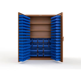Strong Hold® Extra Heavy Duty Cabinet without Legs 160 Blue Bins 48"W x 24"D x 72"H Brown