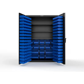Strong Hold® Extra Heavy Duty Cabinet without Legs 160 Blue Bins 48"W x 24"D x 72"H Black