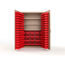 Strong Hold® Extra Heavy Duty Cabinet without Legs 160 Red Bins 48"W x 24"D x 72"H Beige