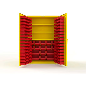 Strong Hold® Extra Heavy Duty Cabinet without Legs 160 Red Bins 48"W x 24"D x 72"H Yellow